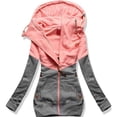 thumbnail image 2 of Fesfesfes Women Hooded Long Sleeve Multicolor Hooded Lapel Double Zipper Commute T-Shirt Top or, 2 of 4