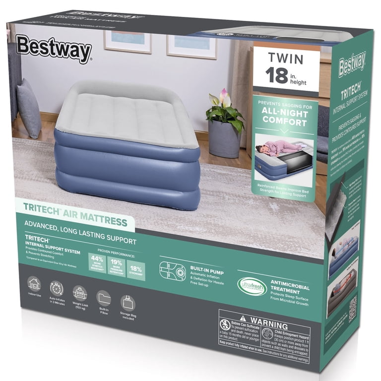 Bestway Tritech Air Mattress Twin 18” with Built-in AC Pump and