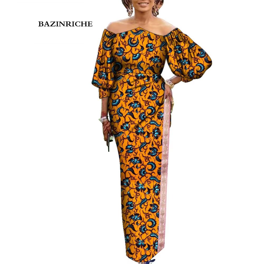 Robe Print African Dresses for Women Dashiki Lady Evening Party Puff