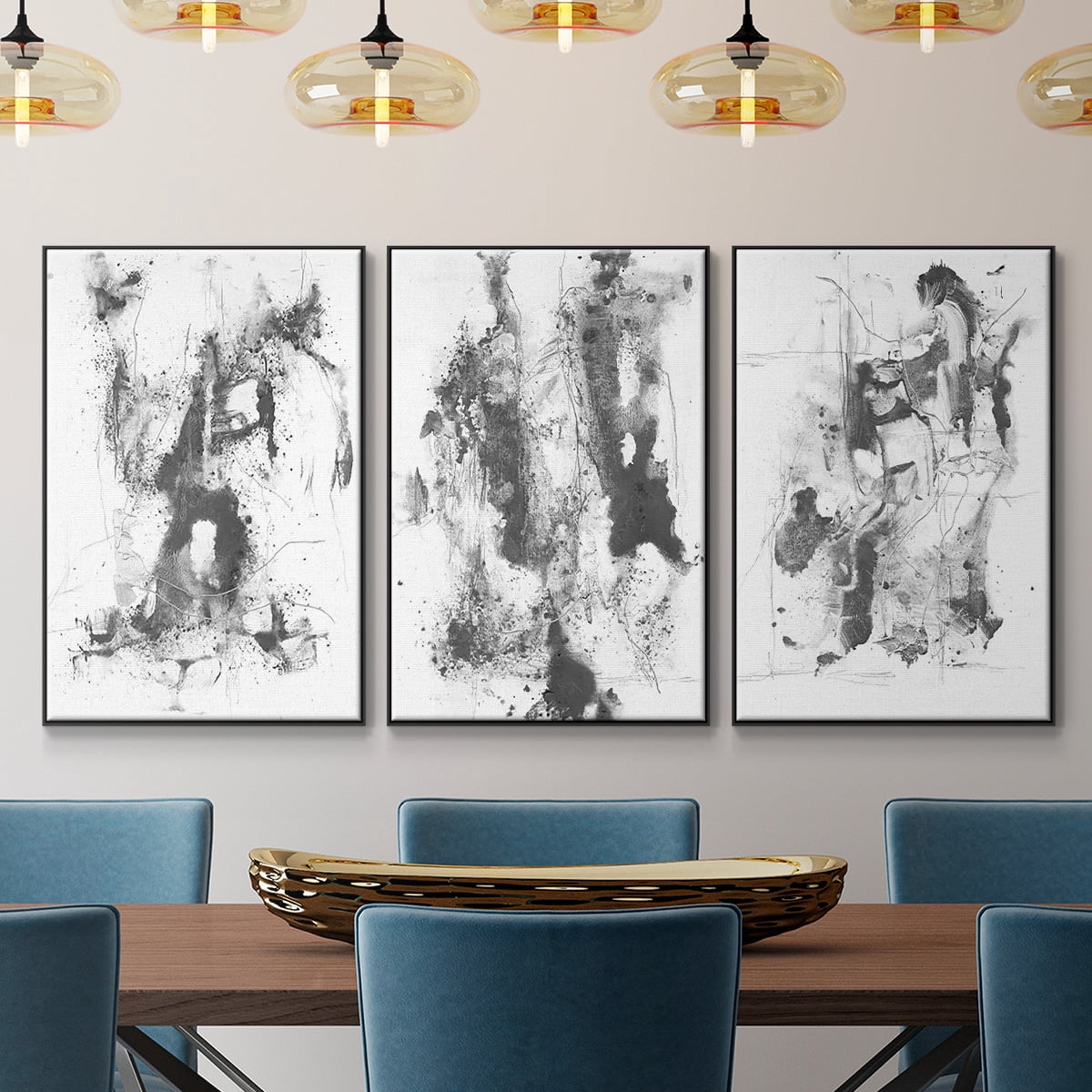 Graphite Abstract I - Framed Premium Gallery Wrapped Canvas L Frame 3 Piece Set - Ready to Hang