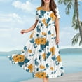 thumbnail image 2 of WTOBBY Women Casual Loose Bohemian Floral Short Sleeve Long Maxi Summer Beach Swing Dress with Flowy Skirt for Festivals and Relaxed Outings,White 2XL, 2 of 5