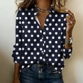 thumbnail image 4 of Yrmaups Polka Dot Button Down Long Sleeve Blouse for Women, V Neck Casual Shirt, Soft Lightweight Top for Office Travel Weekend Outing, Dark Blue M, 4 of 5