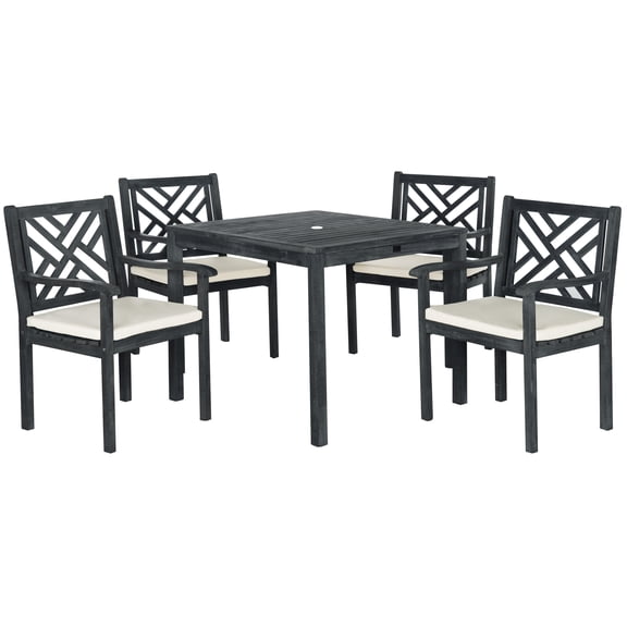 SAFAVIEH Bradbury Outdoor Modern 5 Piece Dining Set with Cushion, Dark Slate Grey/Beige