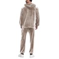 thumbnail image 4 of yuCgh Men's Velvet Hooded Sweatshirt and Tapered Leg Pants Set, Two-Piece Luxe Loungewear for Men in Soft and Warm Fabric,Khaki XL, 4 of 4