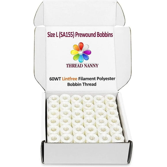 Threadnanny 144 Piezas De Hilo De Bobina Preenrollado Blanco De Plástico Tamaño L (Sa155) Para Hilo De Poliéster Para Máquina De Coser Y Bordar Brother