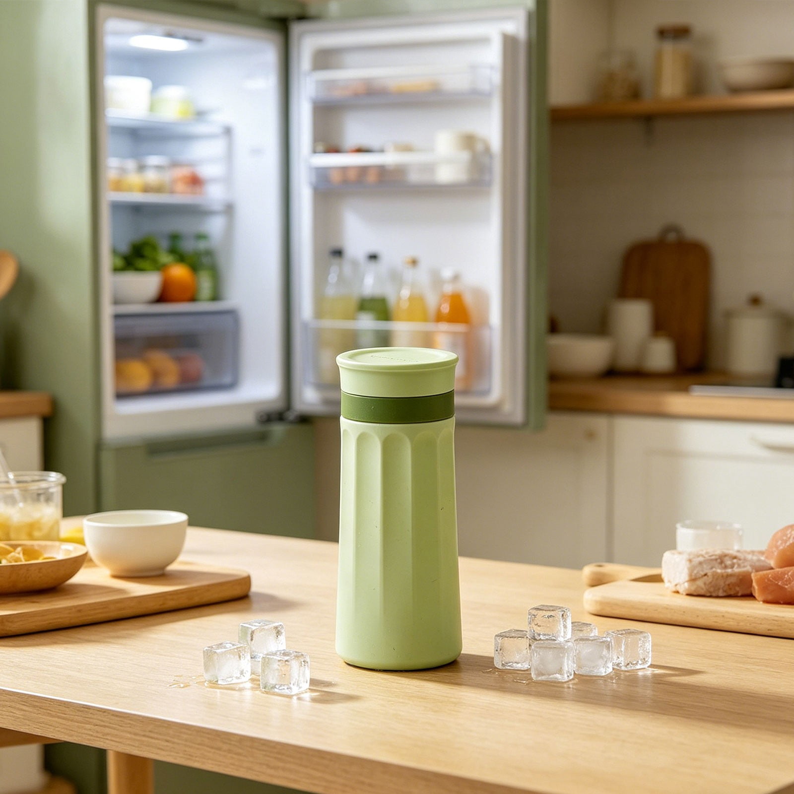 Yellow Squeeze Ice Tumbler, Silicone Bottle With Ice Mold, Crushed Ice Maker And Cup