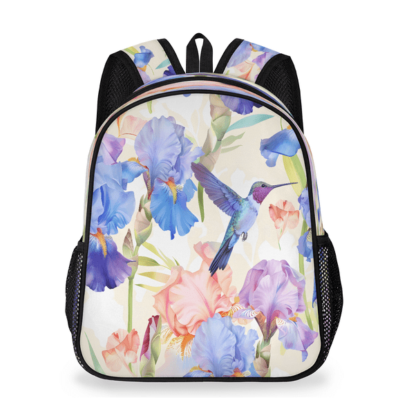 Jiaoprinted Adult Purple Blue Phalaenopsis Backpack, Casual Daypack with Adjustable Shoulder Straps, Hummingbirds Laptop Backpack for Work Travel Outdoor