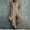 Khaki, variant on Women's Cotton‑Linen Spaghetti Strap Jumpsuit Solid‑Color Sleeveless Loose Harem‑Leg One‑Piece Pants with Side Pockets Beige XL(XL)
