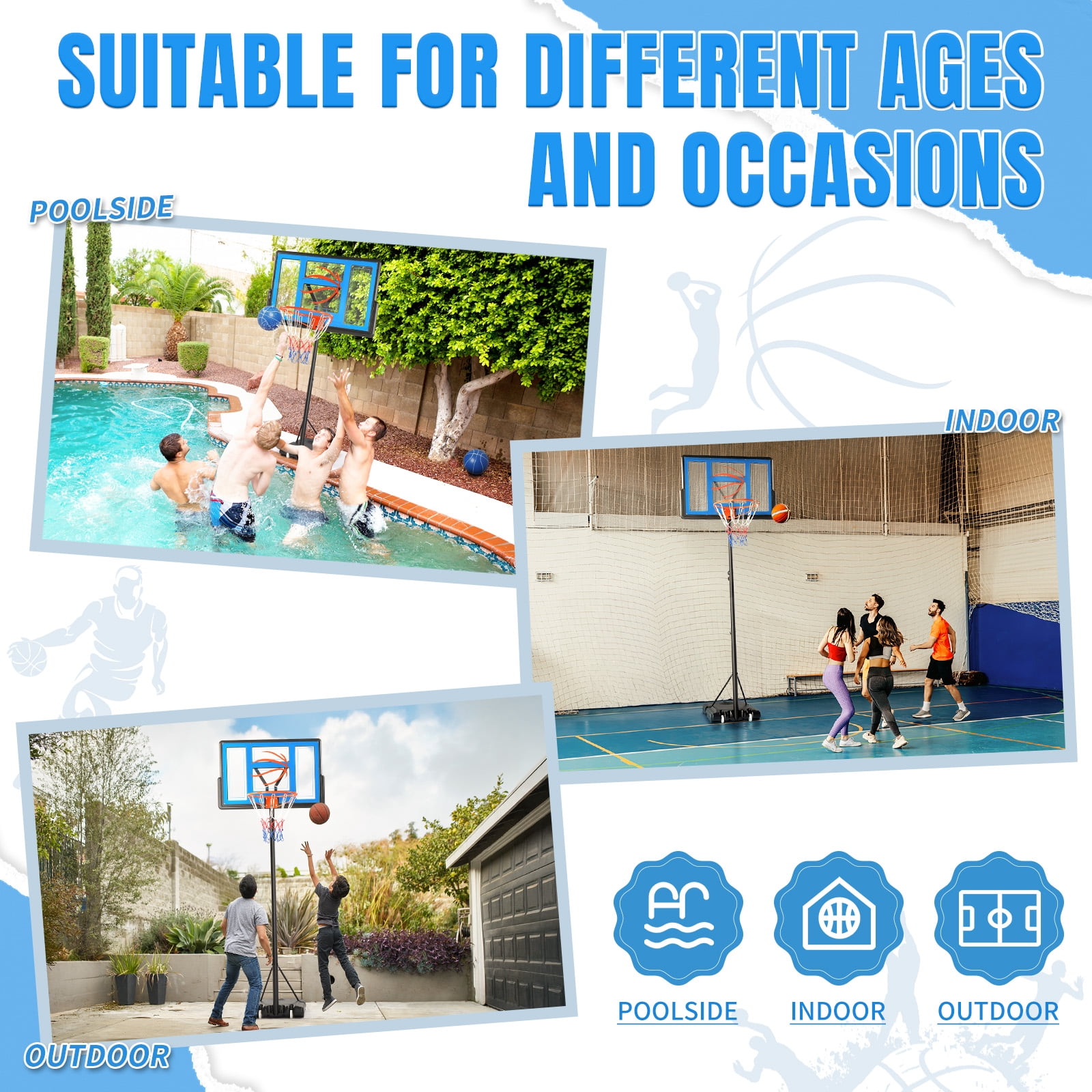 Ktaxon 44" Portable Basketball Hoop Outdoor, 4.4-10ft Height Adjustable, Shatterproof Backboard, Blue