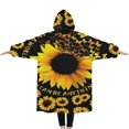 thumbnail image 2 of Oversized Wearable Blanket Hoodie,Black Butterfly Sunflower Pattern Sherpa Blanket Hoodie with Super Pockets,Super Warm Fuzzy Pullover for Women & Men, 2 of 6