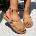thumbnail image 4 of Rokment Womens Orthopedic Flat Walking Slides Sandals for Beach Summer 2026 Fashion Casual Comfortable Leather Open Toe Memory Foam Platform Slippers Brown Size 6, 4 of 7