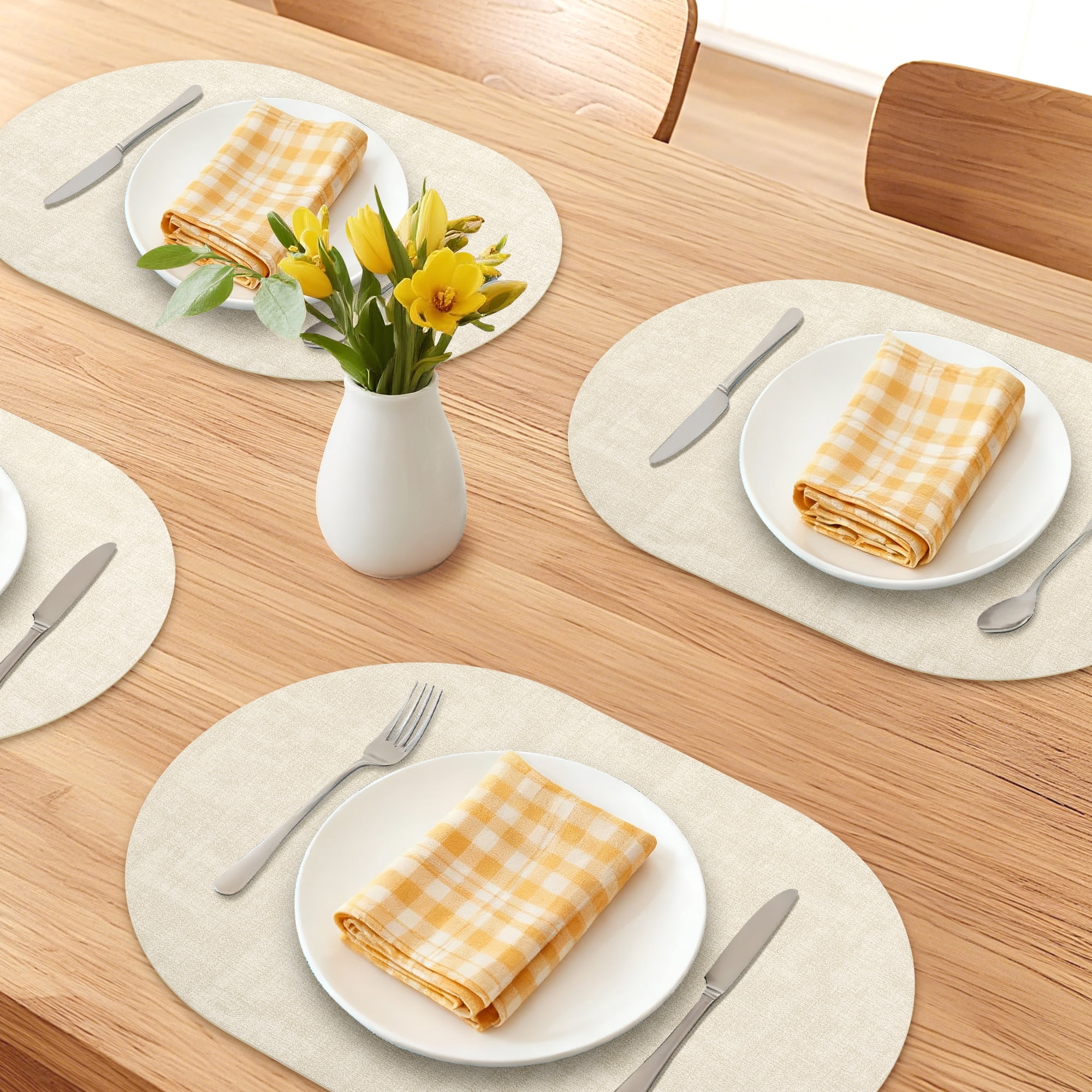 Unique Bargains 6pcs Oval Faux Leather Placemats Beige 17.7"x11.8"