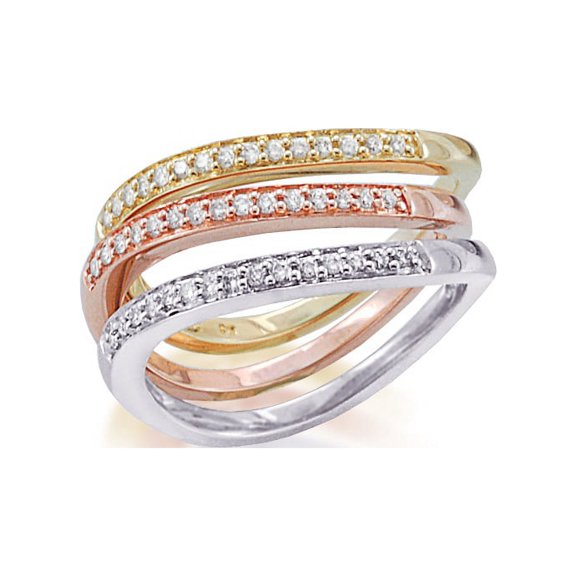14K Tri Color Gold 1/4 ct. Diamond Stackable Ring