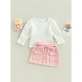 thumbnail image 2 of hirigin 2PCS Toddler Girls Fall Outfits, Long Lantern Sleeve Ribbed Knit Tops + Button Skirt Set, 2 of 8