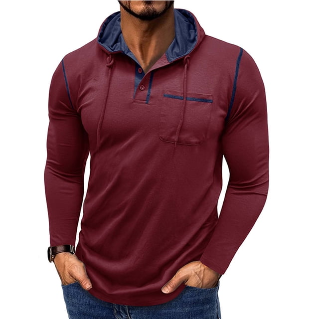 pstuiky camisa de manga larga para hombre, Suéter informal de color liso para hombre, cárdigan con botones, bolsillo, mangas largas y capucha Tops de hombre l