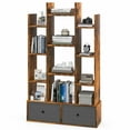thumbnail image 1 of Costway Industrial Bookshelf Rustic Wooden Shelf Organizer with 2 Non-woven Fabric Drawer, 1 of 9