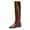 Brown, variant on FSJ Women Almond Closed Toe Knee High Boots Flat Low Heel Stretchy Pull On Long Boots Comfort Fall Winter Walking Shoes Size 8 Navy