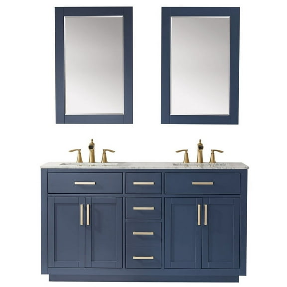 Ivy 60" Marble Countertop Double Vanity w/Mirror Royal Blue