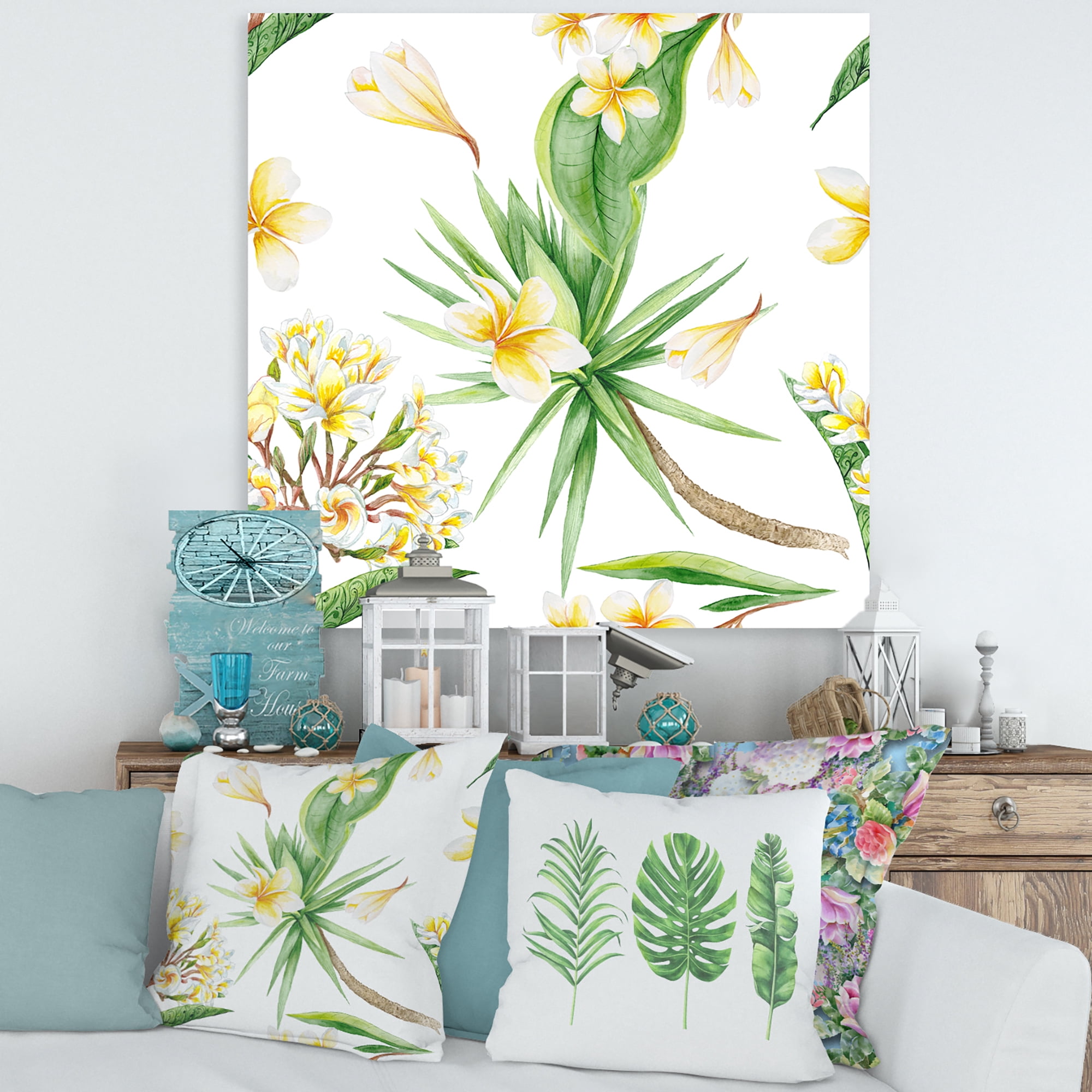 Yellow Flowers and Tropical Foliage V 30 in x 30 in Painting Canvas Art Print, by Designart
