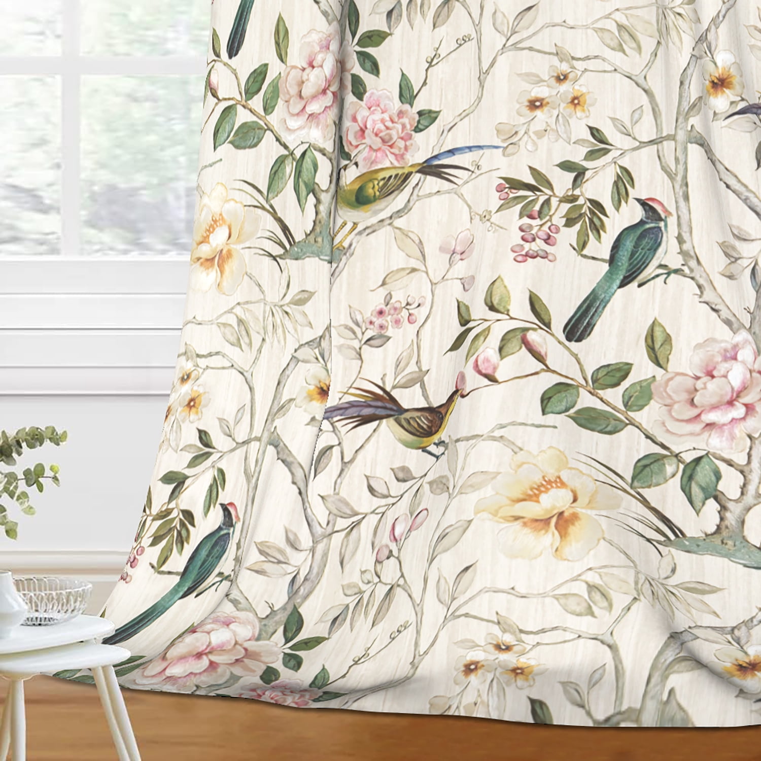 Mizhona Birds Blackout Curtains Set of 2 Panels 84 inch length,Floral Printed Room Darkening Drapes for Bedroom