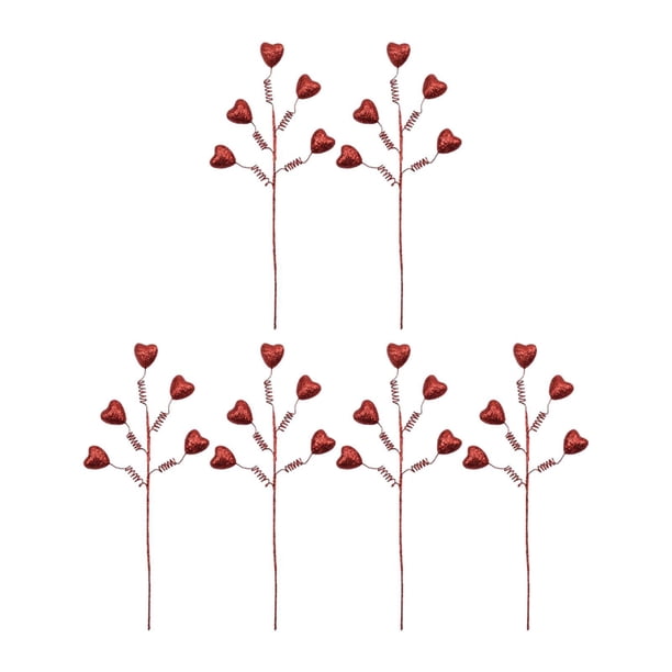 6 palitos de corazón artificiales para San Valentín, palitos florales con forma de corazón, manualidades flexibles corazon rojo