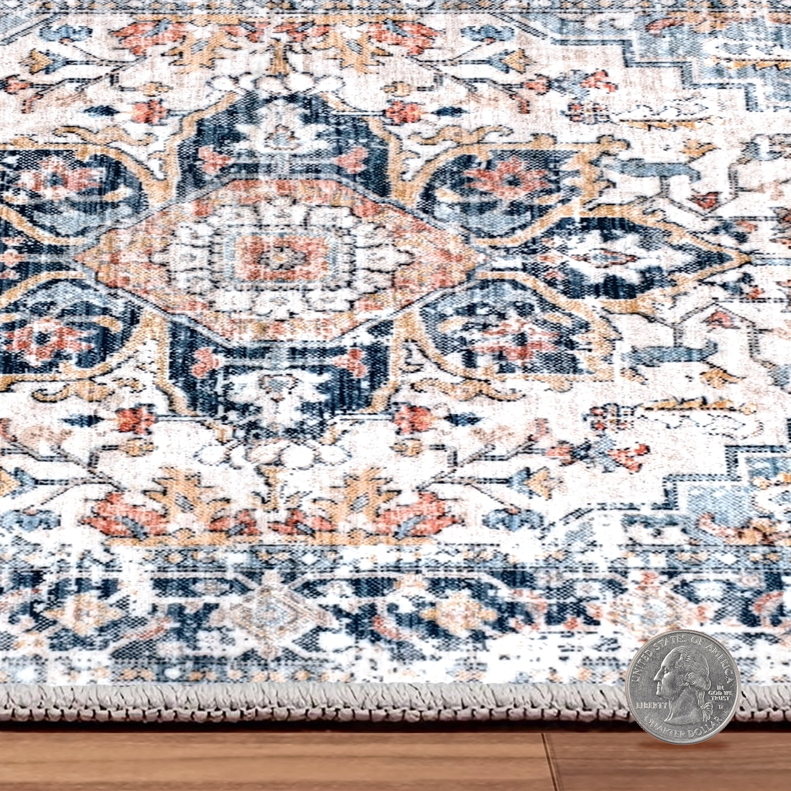 Meafeng Vintage Collection Bohemian Indoor Area Rugs, Machine Washable Rug Non-Slip Carpet for Living Room Bedroom, 6.6' x 10'(7'x10')