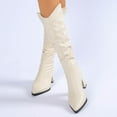 thumbnail image 2 of Slouchy Knee High Dress Boots for Women Slim Fit Leather Pointed Toe Chunky Heel Mid Calf Tall Boots, 2 of 6