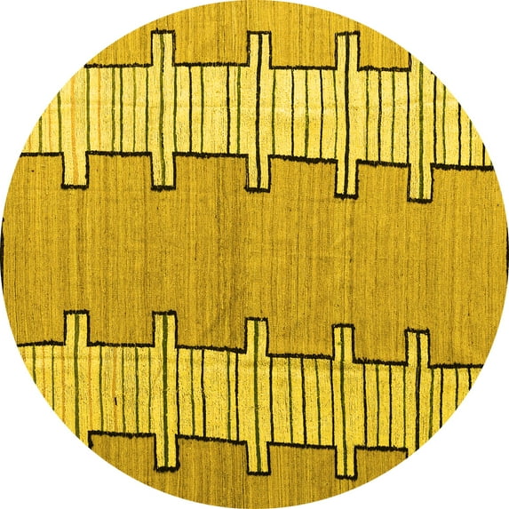 Ahgly Company Machine Washable Indoor Round Abstract Yellow Modern Area Rugs, 8' Round