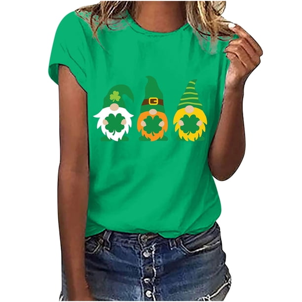 Camisetas con estampado del Día de San Patricio y cuello redondo para mujer, blusas femeninas cómodas a la moda, Tops Fridja bn834