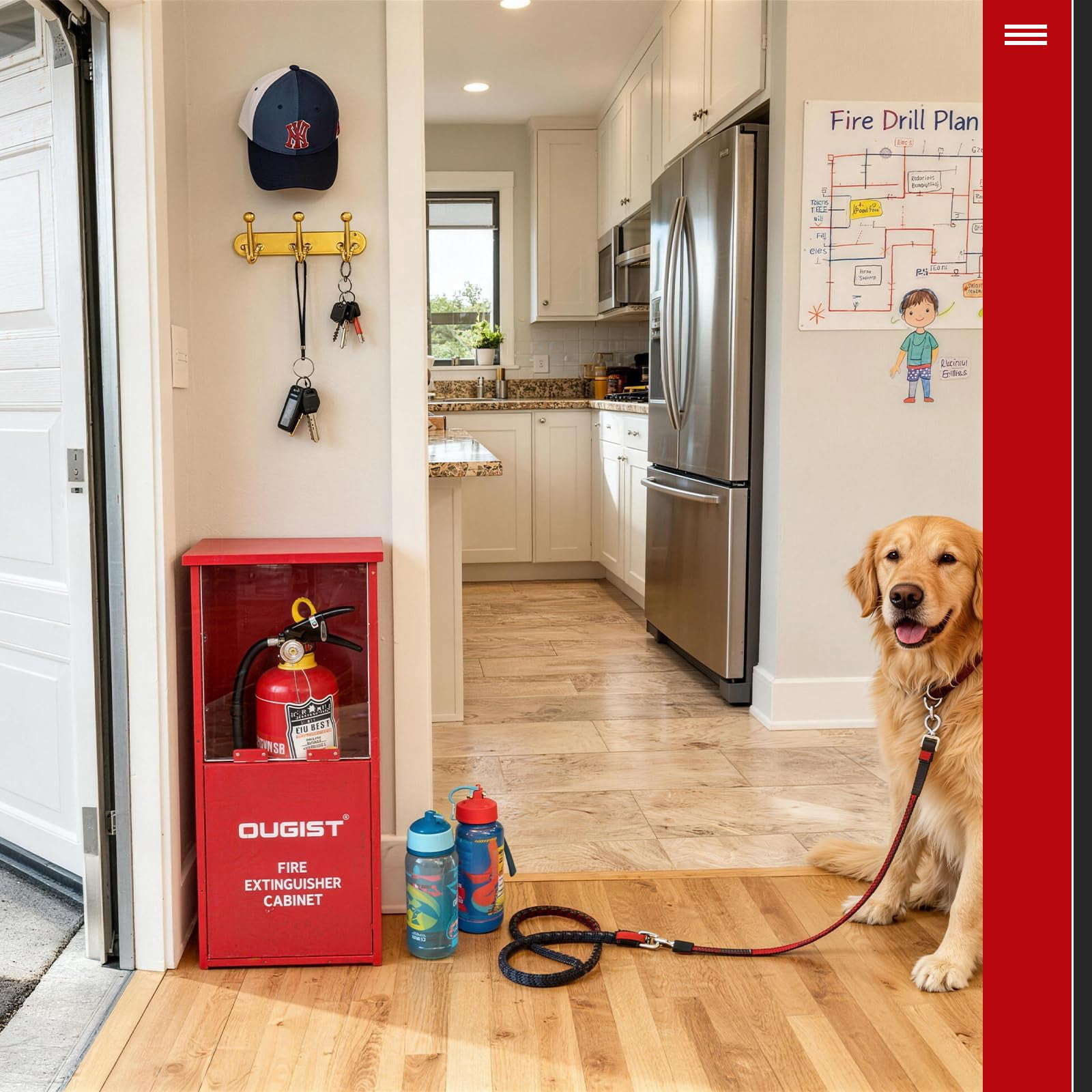 Ougist Fire Extinguisher Cabinet, 2.5lb Capacity, Rust-Proof Stainless Steel Wall Box, Shatter-Proof Acrylic Window, Red, for Garage Basement Home Safety