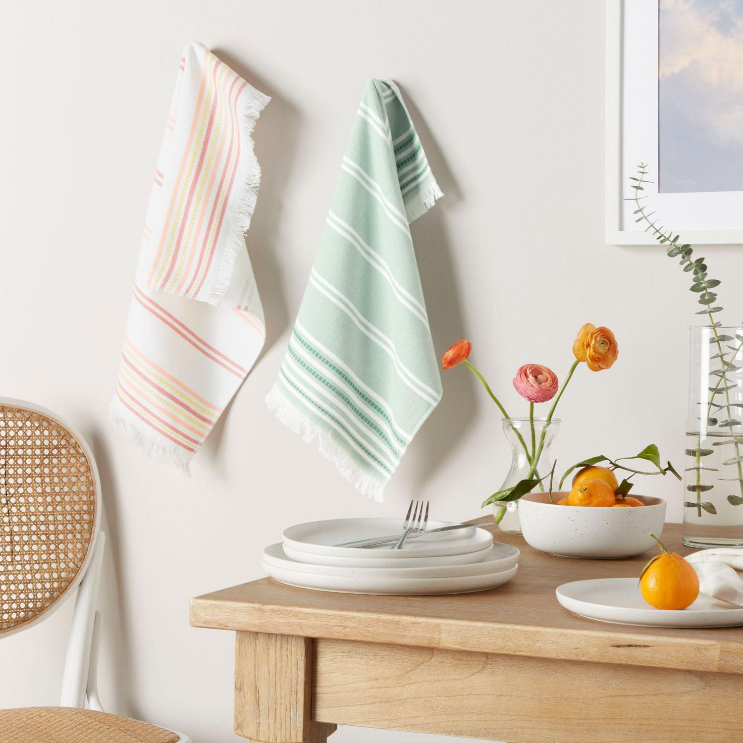 Home Trends Fringe Stripe Kitchen Towel Set, 16" x 26", 2 Piece