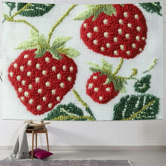 Autua Strawberry Cross Stitch Tapestry Wall Hanging Home Decor 40x30inch