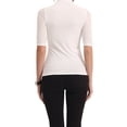 thumbnail image 3 of MODA NOVA Juniors Mock Neck T-Shirts Stretch Slim Fit Short Sleeve Sheer Mesh Ruched Tops White XS, 3 of 5