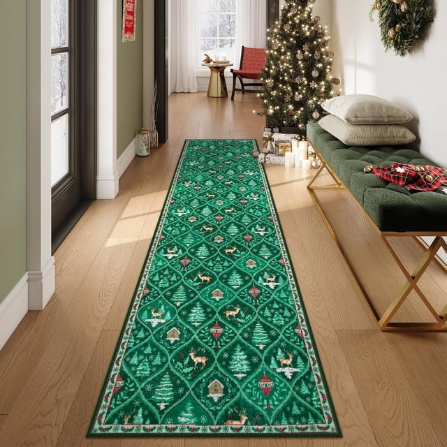Kitchen Rugs and Mats NonWashable Christmas Runner Rug Kitchen and Bathroom Decor for Hallways Christmas Bathroom Rugs