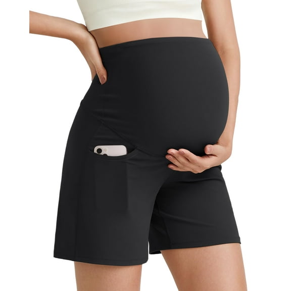 G4Free BareFeel Maternity Athletic Shorts with Pockets Over The Belly Workout Pants Comfy Summer Pregnancy Clothes