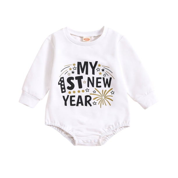 Gibobby Mamelucos para bebe niño polar Bebé Niños Niñas Manga Larga Año Nuevo Impresiones Recién Nacido Sudadera Monos(Blanco, 3-6 Meses)