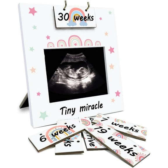 Sonogram Picture Frame Ultrasound Picture Frame with Baby Countdown Weeks Sonogram Pregnancy Milestone Gifts for pecting Parents First Time Moms Rainbow Pattern Pregnancy Announcement Mixed Color