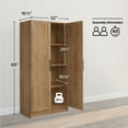 thumbnail image 4 of Prepac Natural Oak Elite 65" Tall Accent Kitchen Pantry Cabinet, Craft or Bathroom Storage Cabinet, Buffet Cabinet with Panel Doors, 3 Shelves, 32" W x 16.75" D x 65" H, Ideal for Home Organization, 4 of 19