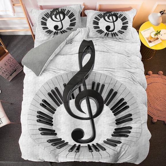 Piano Duvet Cover Set Black Piano Keyboard Music Note Kids Bedding Set Music Theme King Size 23pcs S