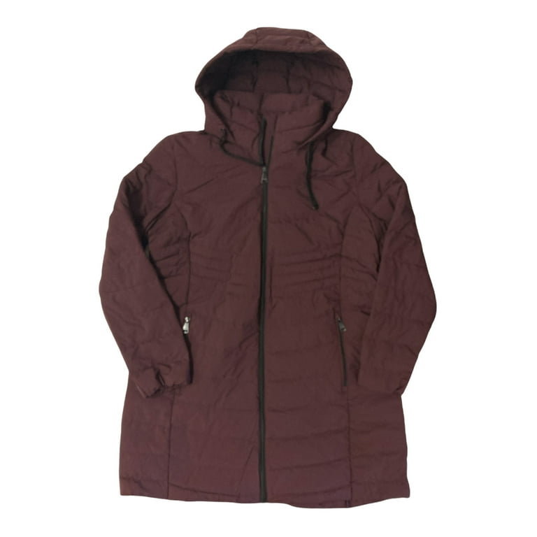DKNY Women's Quilted Water Resistant Hooded Down Coat (Deep Plum, S)