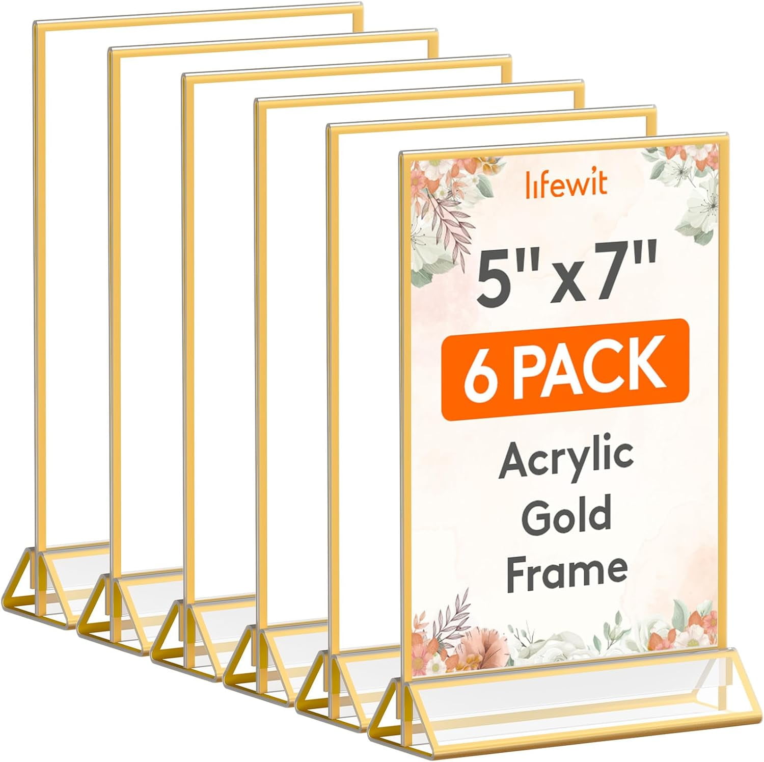 Acrylic Double-Sided Sign Holder Stand - 4x6 Inch Vertical Display With Gold Border For Menus & Photos