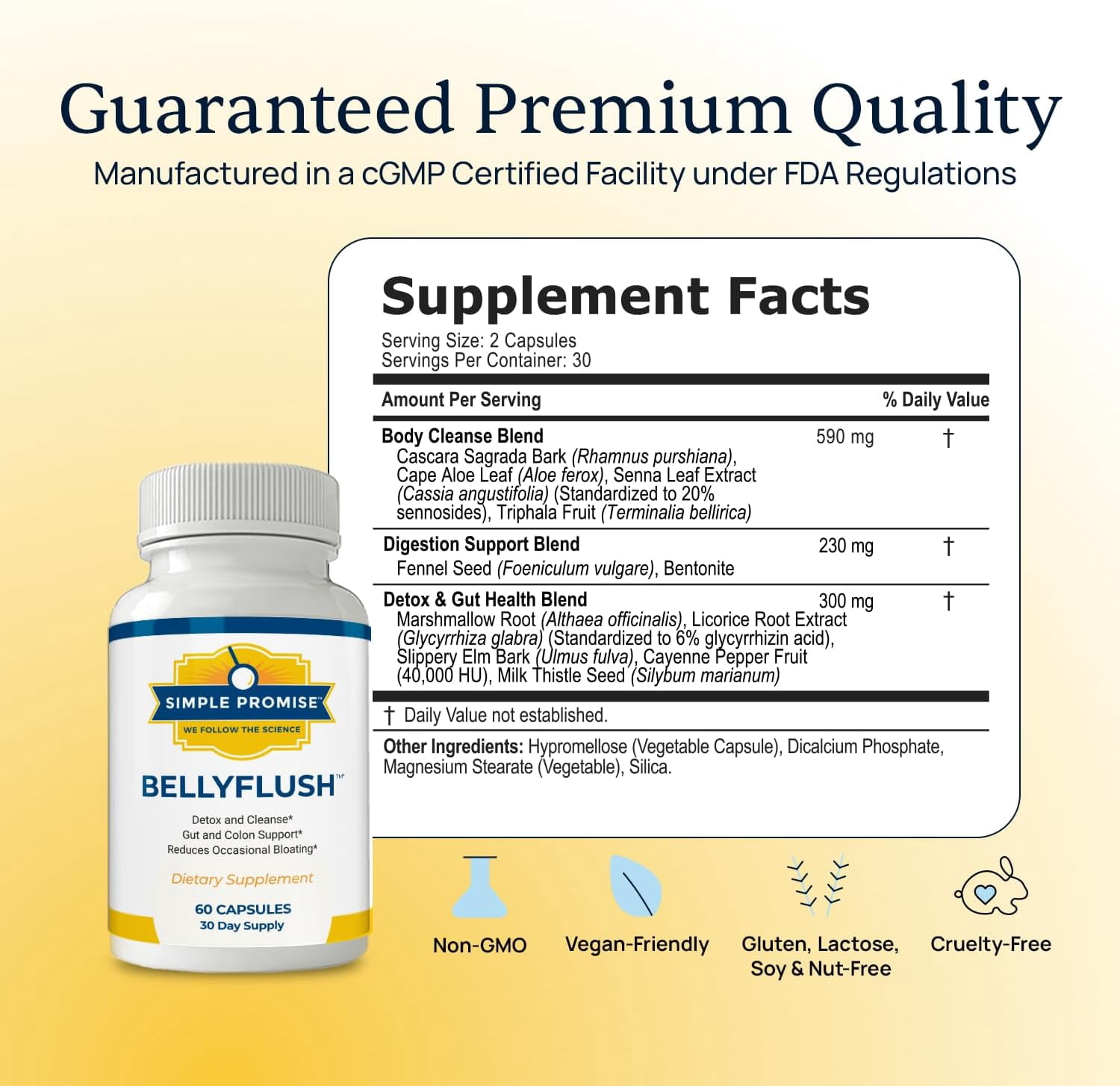 Simple Promise BellyFlush - Digestive Support Supplement with Milk Thistle & Bentonite Clay, 60 Capsules