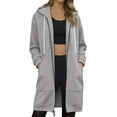 thumbnail image 2 of Womens Jacket Ladies Casual Solid Color Zipper Hooded with Drawstring Long Sleeve Pocket Long Outwear Outdoor Jackets Women's Coats Grey XL, 2 of 7