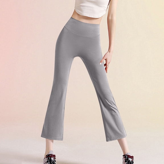 BRGZLK Womens High Waist Flare Leggings Slim Yoga Pilates Sports Trumpet Pants Seven Points Pants Stylish Casual Wear Gray XXL