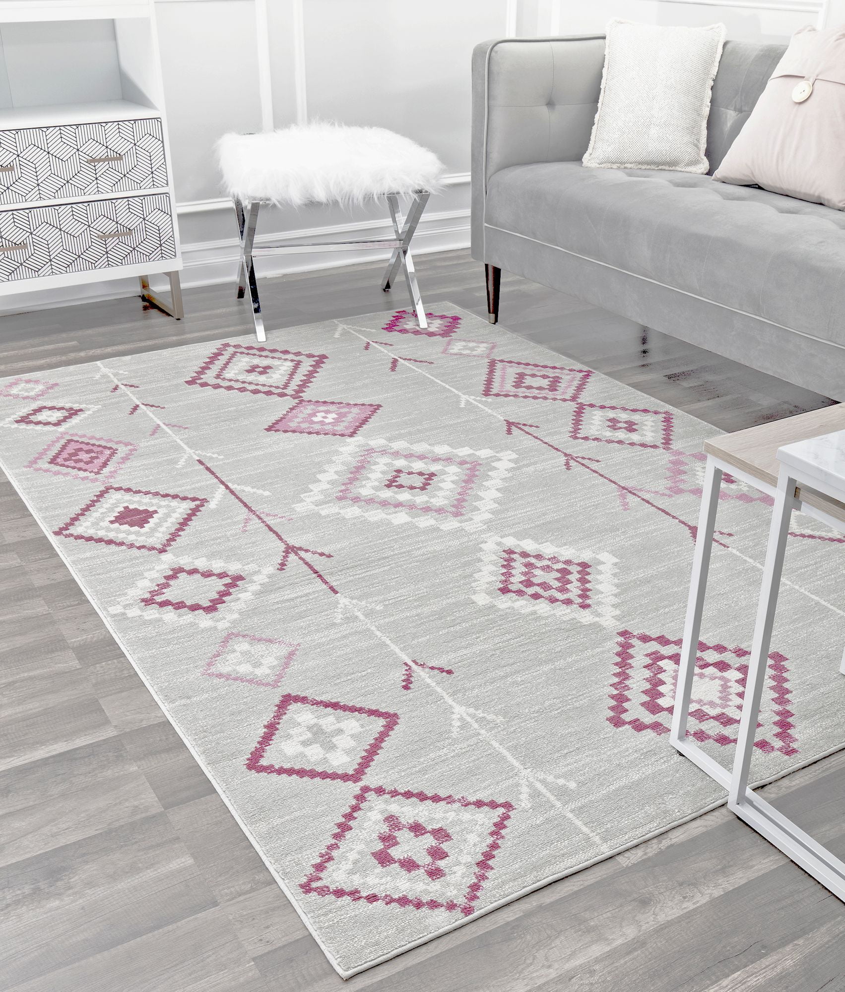 Soleil BR15M Native Fushchia Tribal Moroccan gray Area Rug, 2'x4'