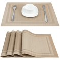 thumbnail image 2 of Juego de 4 manteles individuales, manteles individuales lavables de vinilo tejido para mesa de cocina, manteles individuales antideslizantes para mesa de comedor (Beige), 2 of 5