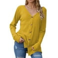 thumbnail image 4 of TWZH Women Solid Color Single-Breasted Waffle Long Sleeves Cardigan Knitwear Tops, 4 of 6