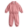 thumbnail image 4 of Girls Fall Winter Outfit Set Toddler Kids Casual Sports Set Baby Solid Color Hoodie Set 6-24 Months 2T 3T 4T 5T 6T Children Pink,5-6 Years, 4 of 4