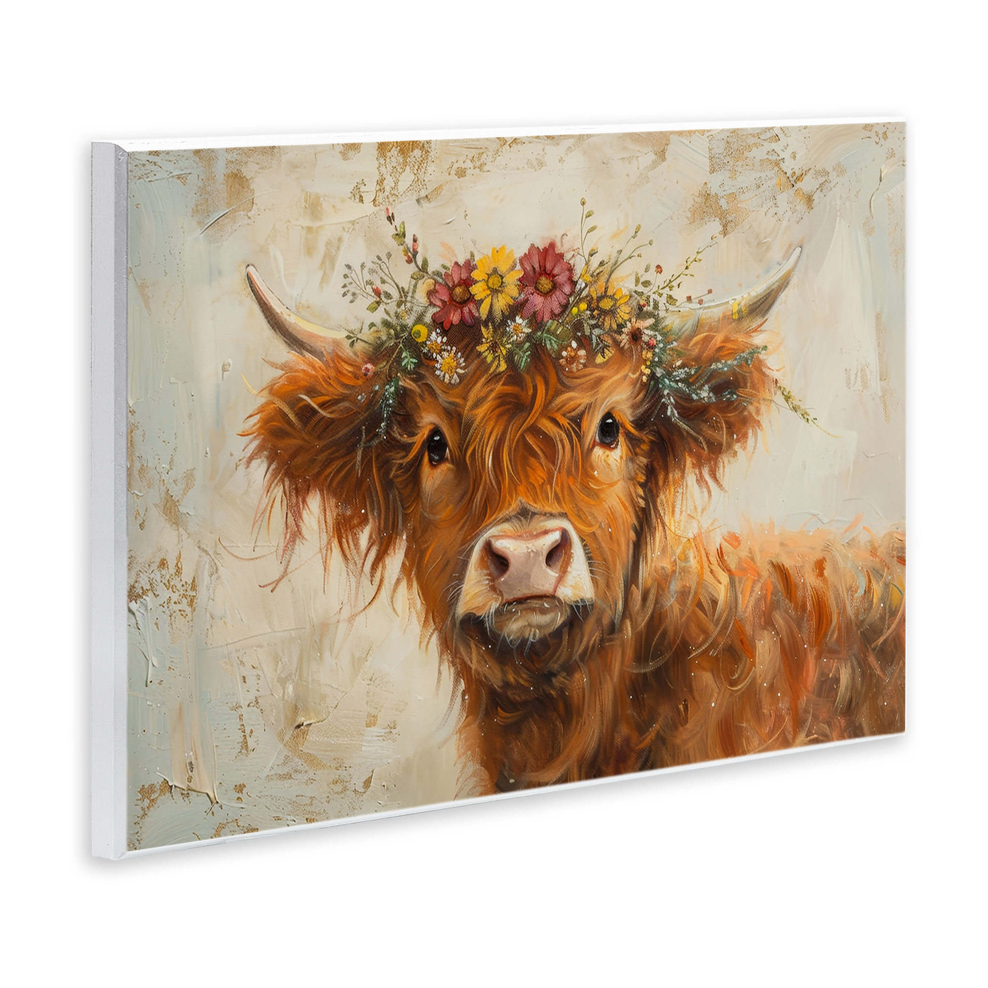Stupell Industries Floral Crown Highland Animals & Insects Painting Unframed Art Print Wall Art, 19 x 13