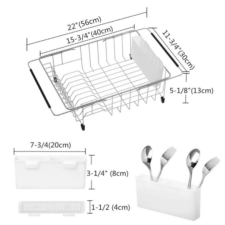 SNTD Aluminum Dish Drying Rack for Kitchen Counter - Rustproof Large Dish Racks, Expandable Sink Dish Strainers with Utensil Holde